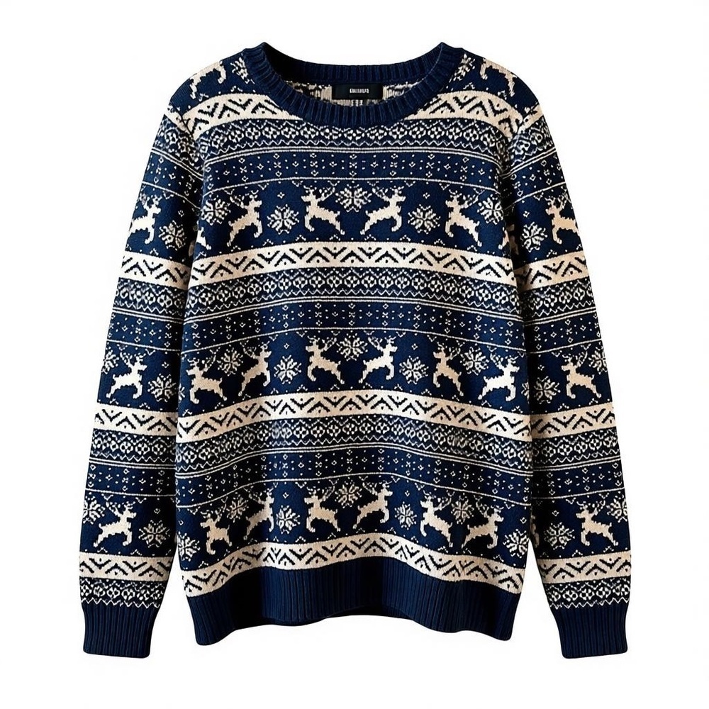Forever 21 Blue Tan Reindeer Ugly Christmas Sweater Women’s Sz M Xmas Nordic